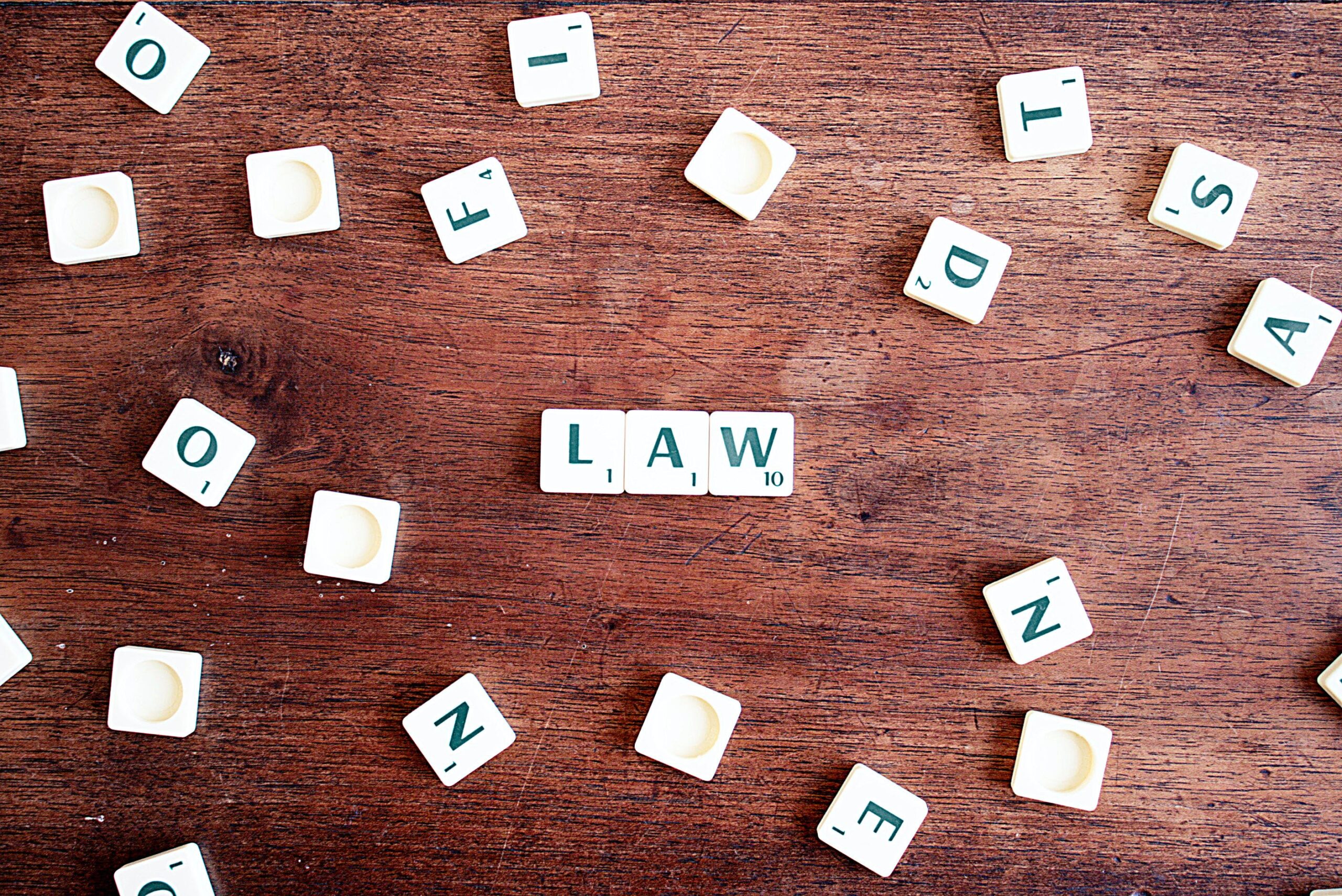 Scrabble letters arranged to show the word law for law firm digital marketing