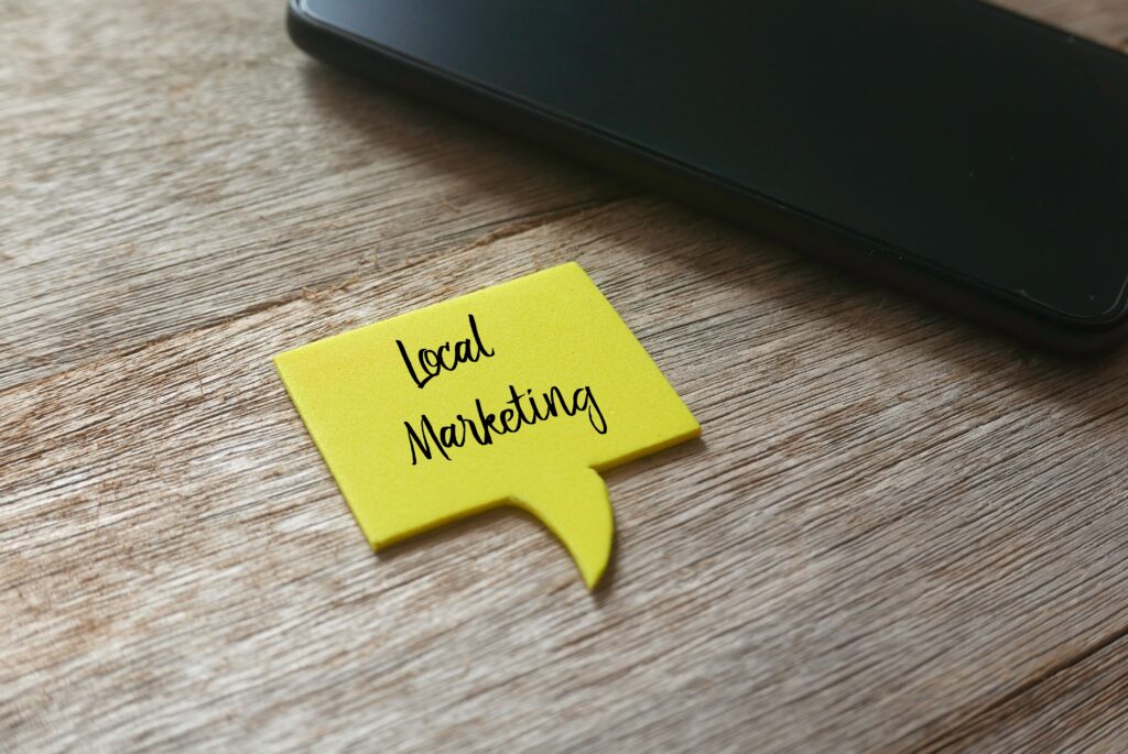 A post-it note of local marketing which includes Google local services like Google Business Profile and Google Maps
