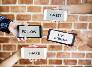 Smartphones showing different social media concepts